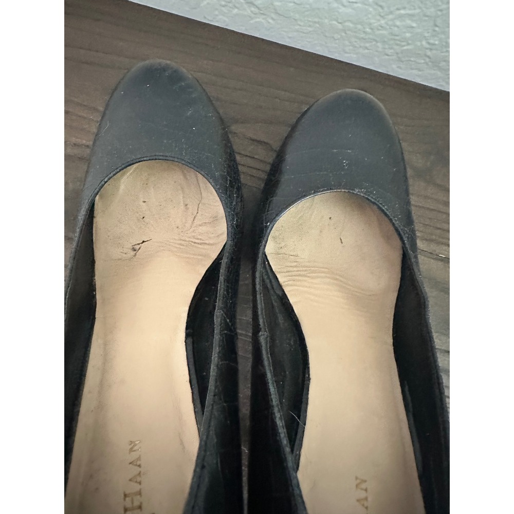 Cole Haan Platform Pumps Women 8.5 Black Croc Embossed Leather Stiletto Heels - Picture 11 of 13